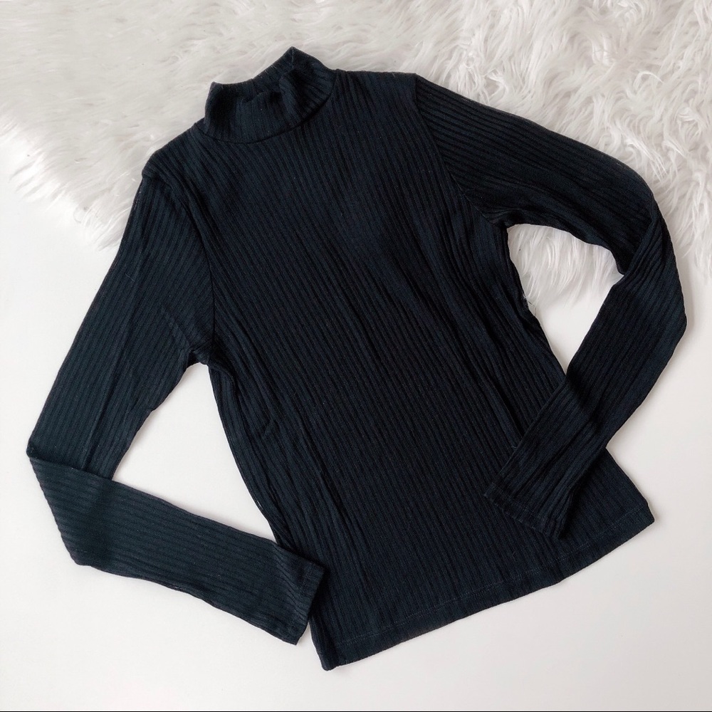 TOPSHOP | Black Ribbed Mock-Neck Top